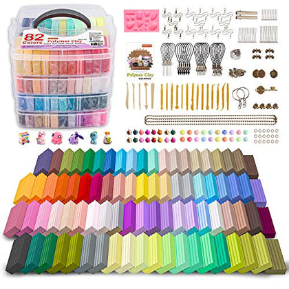 Polymer Clay, Shuttle Art 82 Colors Oven Bake Modeling Clay, Creative Clay Kit with 19 Clay Tools and 16 Kinds of Accessories, Non-Toxic, Non-Sticky, Ideal DIY Art Craft Clay Gift for Kids Adults