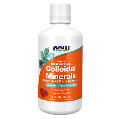 NOW Supplements, Colloidal Minerals Liquid, Plant Derived, Essential Trace Minerals, Raspberry, 32-Ounce