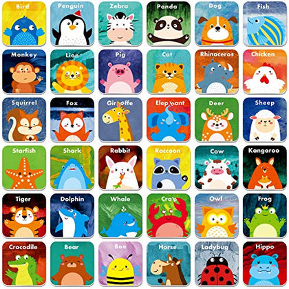 36 Pair Animals Matching Game Cartoon Flash Cards Erasable(72 PCs, Each Measures 2 X 2)