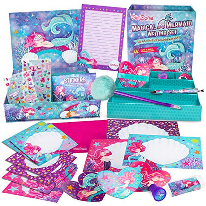 GirlZone Mermaid Stationary Gift Set for Girls, 45 piece Letter Writing Kit with Envelopes, Paper, Cards and More, Great Mermaid Gifts for Girls 9-12