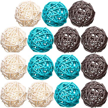 Yaomiao 15 Pieces Wicker Rattan Balls Decorative Orbs Vase Fillers for Craft, Party, Valentine's Day, Wedding Table Decoration, Baby Shower, Aromatherapy Accessories, 1.8 Inch(Light-Blue White Gray)