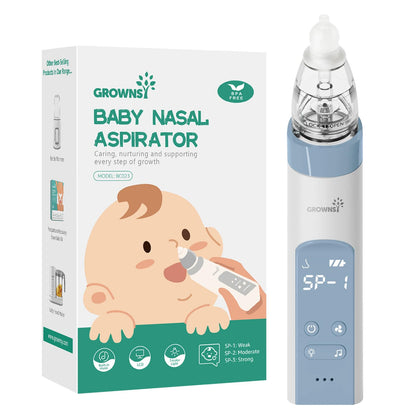 GROWNSY Nasal Aspirator for Baby, Electric Nose Aspirator for Toddler, Baby Nose Sucker, Automatic Nose Cleaner with 3 Silicone Tips, Adjustable Suctions, Music and Light Soothing Function (Blue)