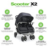 Joovy Scooter X2 Side-by-Side Double Stroller Featuring Dual Snack Trays, One-Handed Fold, Multi-Position Reclining Seats, Adjustable Leg Rests, and in-Seat Storage (Black)