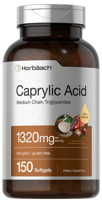 Caprylic Acid 1320 mg | 150 Softgel Capsules | from MCT Oil | Non-GMO, Gluten Free Supplement | by Horbaach