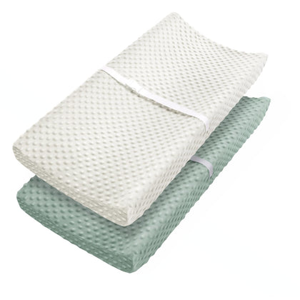 Changing Pad Cover, Ultra Soft Minky Dots Plush Changing Table Covers for Baby Girls and Boys, 2 Pack (Roman Green & Lily White)