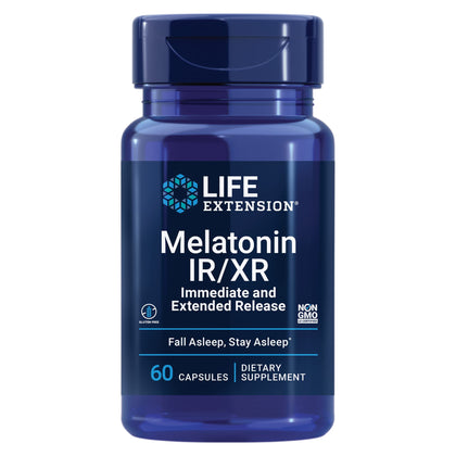 Life Extension Melatonin IR/XR - Immediate & Extended-Release Melatonin - 7 Hours Support - For Uninterrupted Sleep Patterns, Stay Asleep All Night Long - Non-GMO, Gluten-Free - 60 Capsules