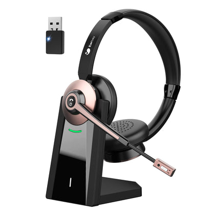 Wireless Headset, Bluetooth Headset with Microphone Noise Canceling & USB Dongle, Wireless Headphones with Mic Mute & Charging Dock for PC Computer Cell Phone Remote Work Office Zoom Meetings Call