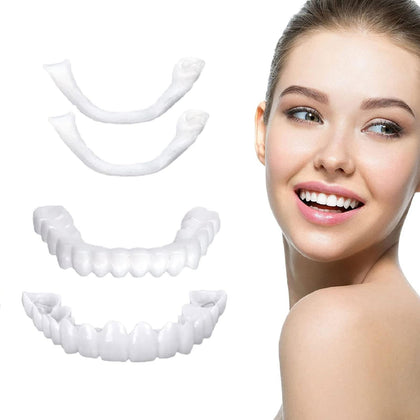Jasinber Fake Teeth,2 PCS Veneers Dentures Socket for Women and Men,Veneers for Temporary Tooth Repair Upper and Lower Jaw, Protect Your Teeth and Regain Confident Smile, Bright White-2