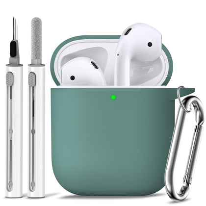 Ljusmicker Airpods Case Cover 2&1 with Cleaner Kit,Soft Silicone Protective Cover for Apple AirPods 2nd/1st Generation Charging Case with Keychain,Shockproof AirPod Case for Women Men-Pine Green