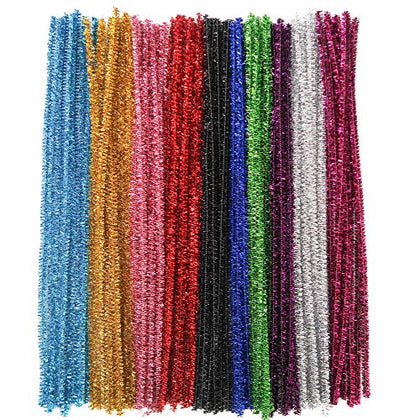 TOAOB 400pcs Glitter Pipe Cleaners 10 Colors Metallic Pipe Cleaners Craft Supplies 6mm x 12 Inch Chenille Stems Pipe Cleaners for Art DIY Crafts Decorations