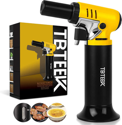 Butane Torch with Fuel Gauge, TBTEEK One-hand Operation Kitchen Torch Lighter with Adjustable Flame for BBQ, Baking, Brulee Creme, Crafts and Soldering(Butane Gas Not Included)