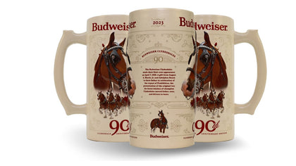 Budweiser 2023 90th Anniversary Limited Edition Collectors SERIES #44 Clydesdale Holiday Stein - Ceramic Beer Mug - Christmas Gift for Men, Father, Husband - Collectable Room Decor for Den, Man Cave