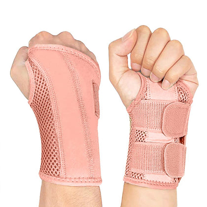 NuCamper Wrist Brace Carpal Tunnel Right Left Hand for Men Women, Night Wrist Sleep Supports Splints Arm Stabilizer with Compression Sleeve Adjustable Straps,for Tendonitis Arthritis Pain Relief (Right Hand-Pink, Small/Medium (Pack of 1))