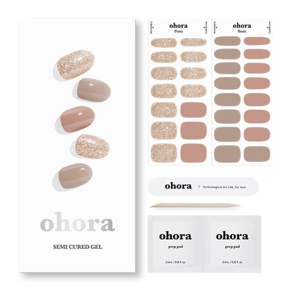 ohora Semi Cured Gel Nail Strips (N Carmel) - Works with Any Nail Lamps, Salon-Quality, Long Lasting, Easy to Apply & Remove - Includes 2 Prep Pads, Nail File & Wooden Stick