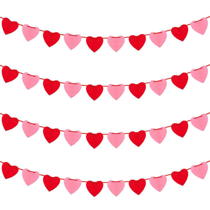 Valentines Day Decoration-3.9 Inches Valentine's Day Decor Heart Banner Pink&Red Pack of 80 NO DIY Valentine's Day Heart Felt Garland for Valentines Day Anniversary Wedding Party Supplies Decorations