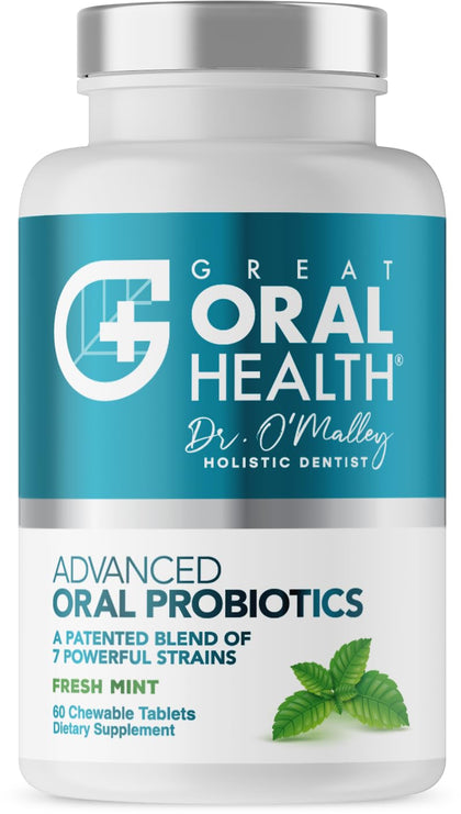 Oral Probiotics for Mouth Bad Breath Treatment for Adults: Dentist Formulated Advanced Oral Probiotics for Teeth and Gums with BLIS K12 M18-60 Chewable Oral Health Probiotics Supplement Tablets Mint