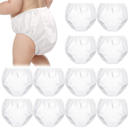 Funtery 12 Pairs Waterproof Plastic Pants for Toddlers Plastic Diaper Covers Potty Training Pants Soft Underwear Covers (as1, alpha, x_s) White