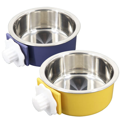 QIYADIN Dog Crate Bowl, Hanging Stainless Steel Removable Pet Crate Water & Food Bowls, Pet Cage Feeder Container Coop Cup for Cat Puppy Birds Rats Guinea Pigs Rabbit Hamster (2PCS)