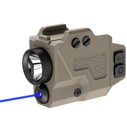 SOLOFISH 650 Lumens Grey Pistol Light and Blue Laser Combo, Slidable Tactical Flashlight with Strobe & Memory Function Fits Full Size & Compact Guns w/Rail, Magnetic Charging