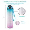 EYQ 32 oz Water Bottle with Times Marker, Carry Strap, Leak-Proof Tritan BPA-Free, Ensure You Drink Enough Water for Fitness, Gym, Camping, Outdoor Sports (Green/Purple Gradient)