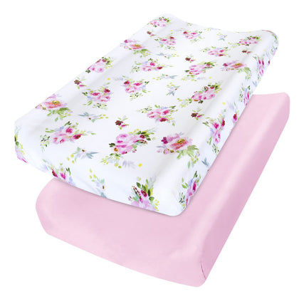 Changing Pad Covers for Girls 2 Pack, Lovely Print Soft Diaper Change Table Sheets, Fit 32