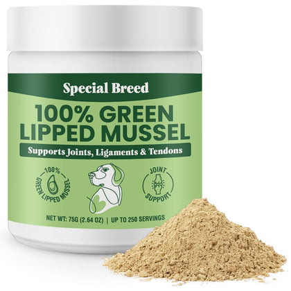 Green Lipped Mussels for Dogs & Cats - Premium Joint Supplement Powder for HIPS, Joints, and Muscles (75 Grams, Up to 250 Servings)