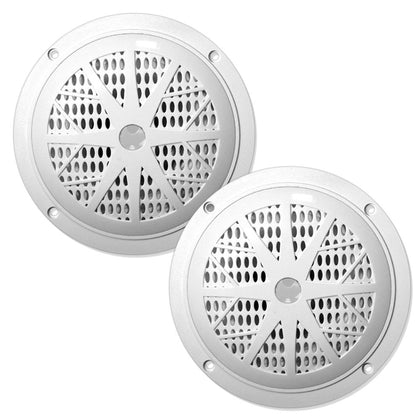 Pyle 5.25 Inch Dual Marine Speakers - 2 Way Waterproof and Weather Resistant Outdoor Audio Stereo Sound System with 100 Watt Power, Polypropylene Cone and Cloth Surround - 1 Pair - PLMR51W (White)