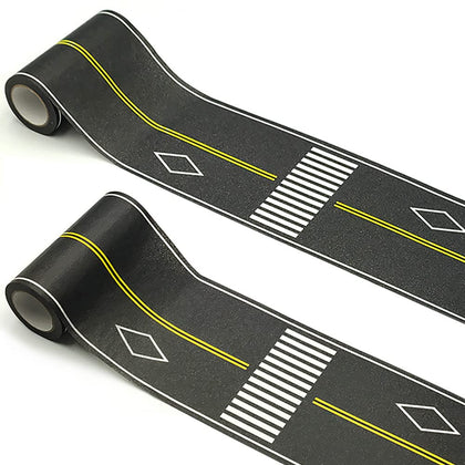 dspitwod Play Road Tape for Kids Car Toy Road Tape Track, Stick to Floors and Table Flat Surface,No Residue, 2-Pack of 3.9 Inch Wide x 32.8 ft Black Tape for Kids Gift