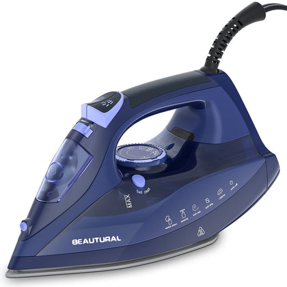 BEAUTURAL Steam Iron for Clothes with Precision Thermostat Dial, Ceramic Coated Soleplate, 3-Way Auto-Off, Self-Cleaning, Anti-Calcium, Anti-Drip Blue