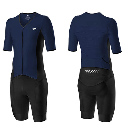 Logas Mens Triathlon Suit Trisuit Race Skinsuit Cycling Speed Suit Swimskin Bike Swim Run Blue