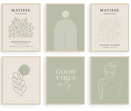 KBKBART Sage Green Matisse Wall Art Prints, Abstract Matisse Wall Art Exhibition Posters, Minimalist Women Body Line Art Leaf Boho Art Prints, Gallery Wall Decor?8x10inch, Unframed