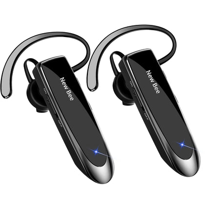 New bee [2 Pack] Bluetooth Earpiece Wireless Handsfree Headset V5.0 24 Hrs Driving Headset with Mic 60 Days Standby Time Headset Case for iPhone Android Samsung Laptop Truck Driver