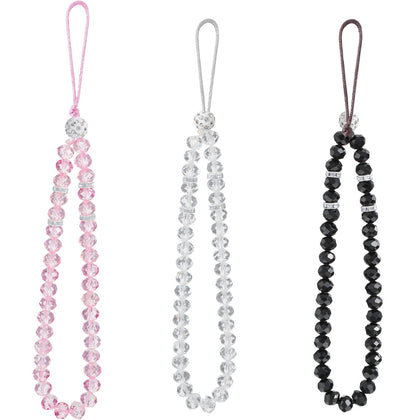 Weewooday 3 Pieces Cell Phone Lanyard Strap Phone Charm Bling Crystal Beads Hand Wrist Lanyard Strap Beaded Women's Wristlet(Black, White, Pink)