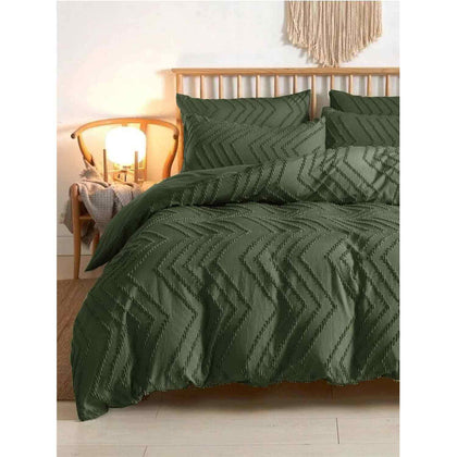 Nanko Olive Green Duvet Cover King Size, 3pc Boho Tufted Microfiber Bedding Comforter Cover Set, All Season Aesthetic Shabby Chic Soft Embroidery Textured Geometric Quilt Cover (104x90)