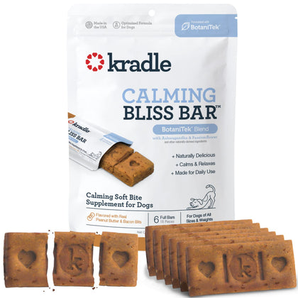 Kradle Bliss Bar Dog Calming Chews - Soft Bake - Stress Relief Support for Dogs - Human Grade Calming Chews with Soothing Ingredients - Peanut Butter Bacon Flavor - 6 Pack