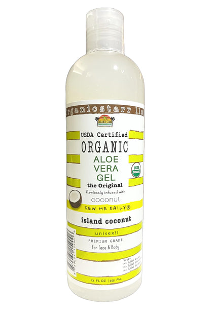 DEW ME DAILY USDA Certified Organic Aloe Vera Gel The ONLY Coconut Infused Organic Aloe on the Market 12 oz.
