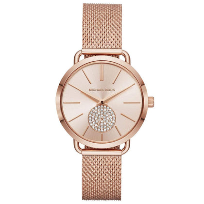 Michael Kors Women's Portia Stainless Steel Analog-Quartz Watch with Stainless-Steel Strap, Rose Gold, 16 (Model: MK3845)