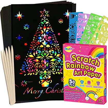 RMJOY Rainbow Scratch Paper Sets: 59pcs Magic Art Craft Scratch Off Papers Supplies Kits Pad for Age 3-12 Kids Girl Boy Teen Toy Game Gift for Birthday|Christmas|Halloween|DIY Activities|Painting