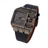 OULM 3364 Brand Original Rectangle Unique Design Men Wristwatch Wide Dial Leather Strap Quartz Watch + in Stock (Blue)