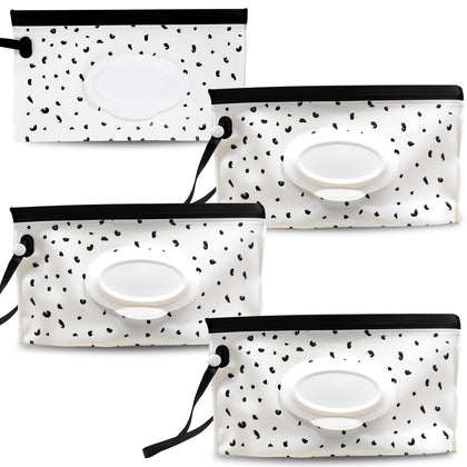Fnydvis Baby Wipe Dispenser,Portable Wipes Holder,Refillable Wipes Container,Baby Wipes Bags,Reusable Travel Wet Wipe Pouch (4Pack)