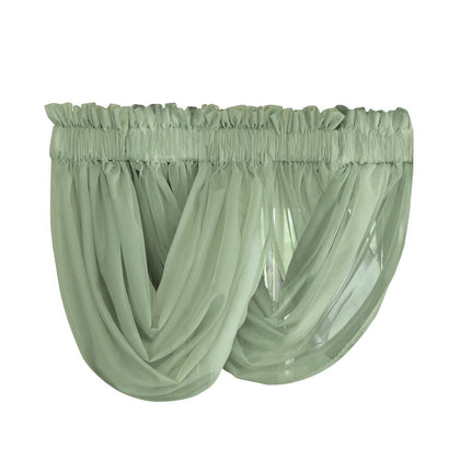 Collections Etc Scoop Two-Piece Rod Pocket Solid-Colored Sheer Valances for Windows, Decorative Accent and Added Privacy for Any Room in Home, Sage