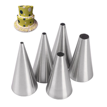 Suuker 5pcs Round Hole Russian Piping Nozzles Set,Professional Stainless Steel Nozzles Tips Piping Set For Pastry Fondant,Cake Decorating Supplies Baking Set Tools?Silver?