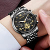 OUPINKE Mens Watches Fashion Sport Wrist Watches Black Multifunction Chronograph Analog Quartz Luminous Waterproof Calendar Stainless Steel Bracelet