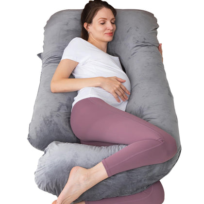 MOON PINE Pregnancy Pillows, 60 Inch U Shaped Full Body Maternity Pillow for Pregnant Women, Pregnancy Pillows for Sleeping with Velvet Cover(Dark Grey)