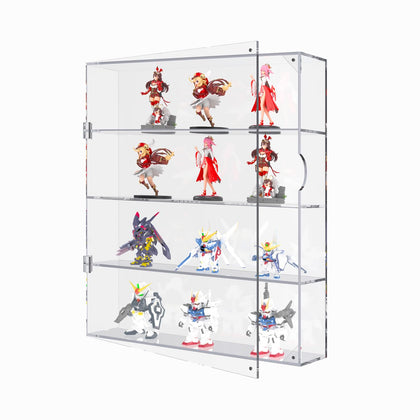 SVENJBB 4 Tier Preassembled Acrylic Display Box for Mini Toys and Small Pop Figurines, Clear Display Case for Both Wall Mounted and Desktop Showcase, Dustproof Storage Cabinet with Hinged Magnet Door