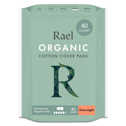 Rael Pads for Women, Organic Cotton Cover - Period Pads with Wings, Feminine Care, Sanitary Napkins, Heavy Absorbency, Unscented, Ultra Thin (Overnight, 40 Count)