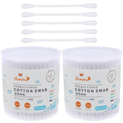 HOMEFOX Cotton Swabs Spiral Slim - 400 Count Organic Cotton Buds Double Side Tightly Wrapped Cotton Tips Paper Stick Soft Gentle Lint-Free Cruelty-Free, Round & Spiral (White)