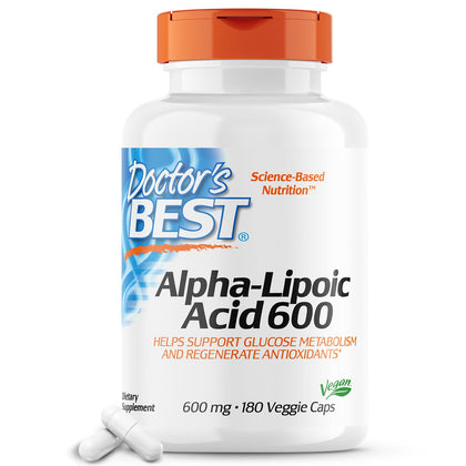 Doctor's Best Alpha-Lipoic Acid 600, Helps Support Glucose Metabolism and Regenerate Antioxidants* Non-GMO, Gluten Free, Vegan, Soy Free, 180 Veggie Caps