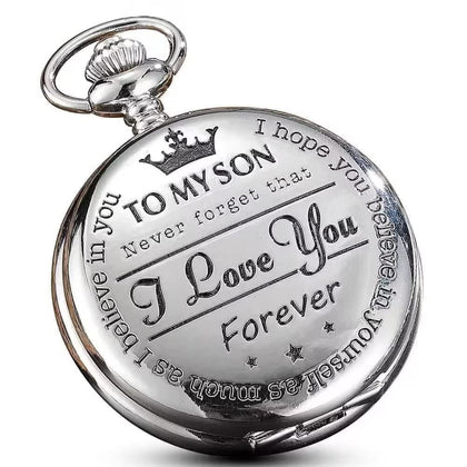 GORBEN Silver Pocket Watches to My Son Forever from a Mom Dad Engraved Quartz Fob Watches Gift Son Watch for Kids
