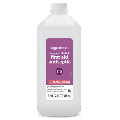 Amazon Basics 91% Isopropyl Alcohol First Aid Antiseptic, 32 Fl Oz (Pack of 1) (Previously Solimo)